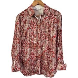NWT Jean-Pierre Klifa Parktown Shirt Red Semi Sheer Button Front Blouse Small
